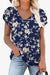 Printed Petal Sleeve V-Neck Blouse in Floral, Striped, and Camouflage Patterns