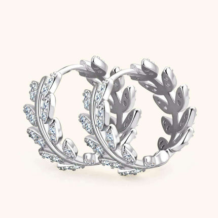 Elegant Leaf Motif Silver Earrings with Lab-Created Diamonds and Luxe Gold Accents