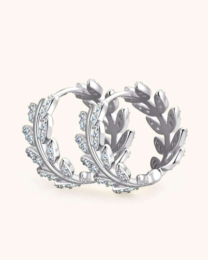 Elegant Leaf Motif Silver Earrings with Lab-Created Diamonds and Luxe Gold Accents