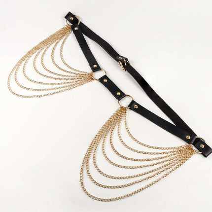 Sleek Chain-Embellished Faux Leather Waist Belt