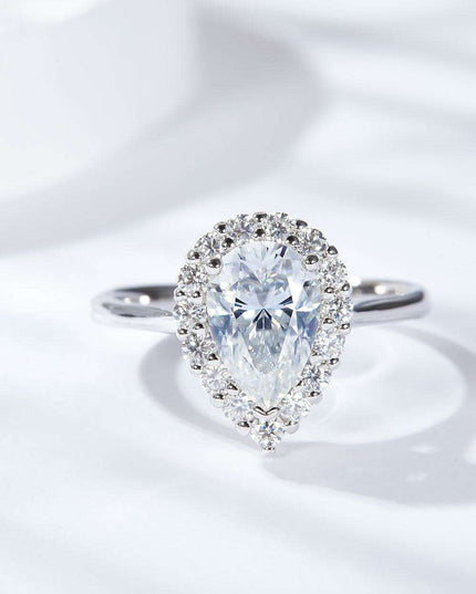 Teardrop Moissanite Sterling Silver Ring - Elegant 1.5 Carat Design with Platinum Finish