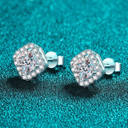 Elegant Square Silver Stud Earrings with Lab-Created Diamonds