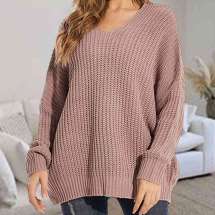 Trendy Oversized V-Neck Batwing Sleeve Chunky Knit Jumper