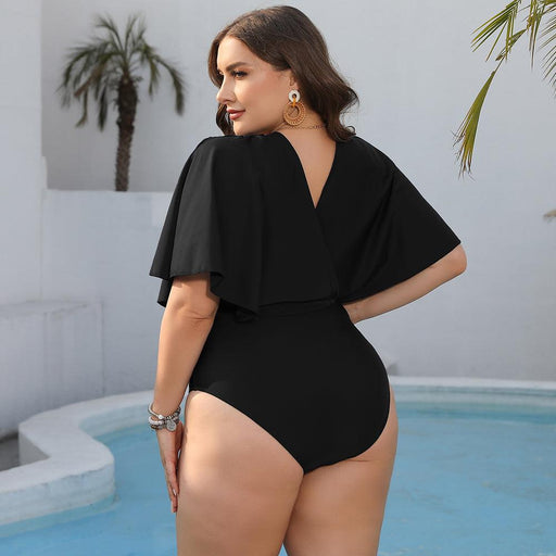 Flattering Solid Beach One-Piece Swimsuit for Plus Size Women