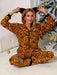 Cozy Animal Print Zip-Up Lounge Jumpsuit with Handy Pockets