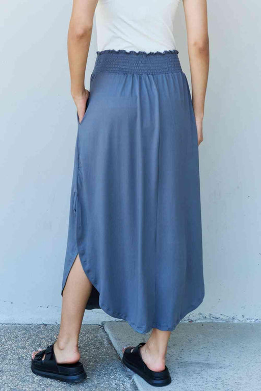 Elegant Dusty Blue High Waist Maxi Skirt with Scoop Hem