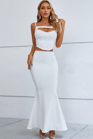 Cutout Seam Detail Cami and Fishtail Skirt Set-Trendsi-White-S-Très Elite