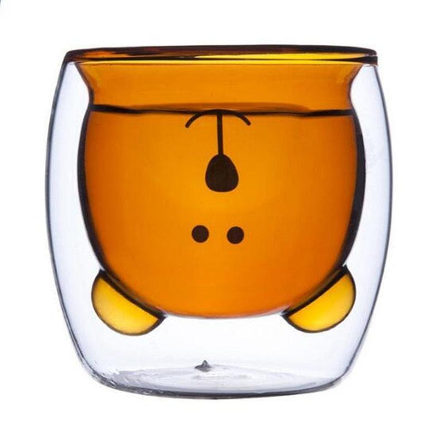 Charming Bear-Shaped Insulated Glass Coffee Cup - A Fun Morning Companion