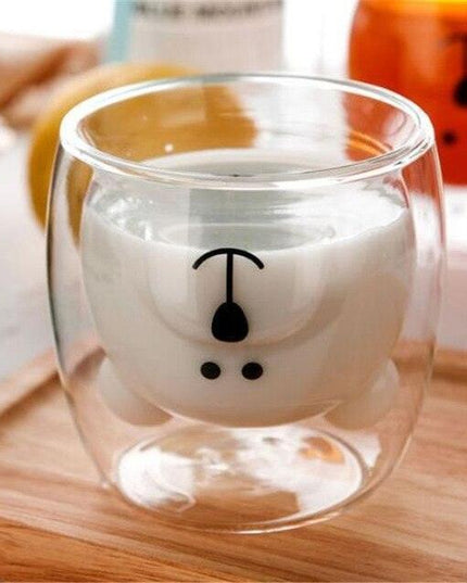 Charming Bear-Shaped Insulated Glass Coffee Cup - A Fun Morning Companion