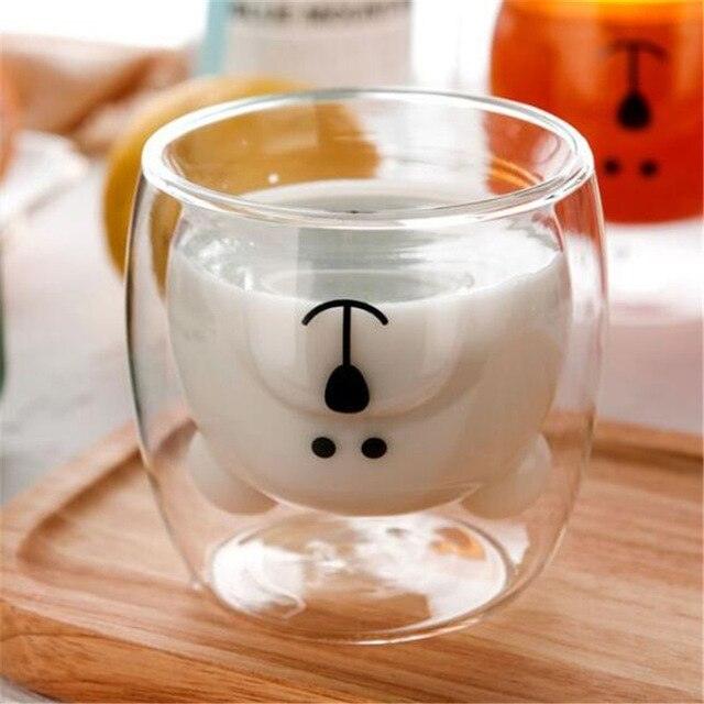 Bear Shaped Glass Coffee Cup with Double Wall Insulation