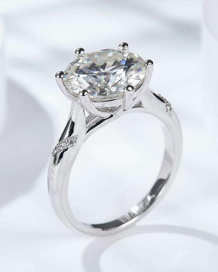 Timeless Elegance: Stunning 5 Carat Moissanite Solitaire Ring in Platinum-Plated Sterling Silver