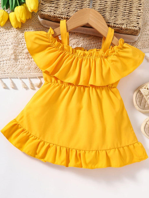 Baby Girl Frill Trim Ruffle Hem Dress-Trendsi-Mustard-3M-Très Elite