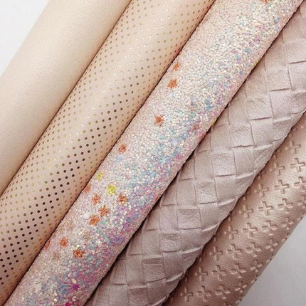 BEIGE Glitter Craft Fabric Collection with Faux and Synthetic Leather Sheets