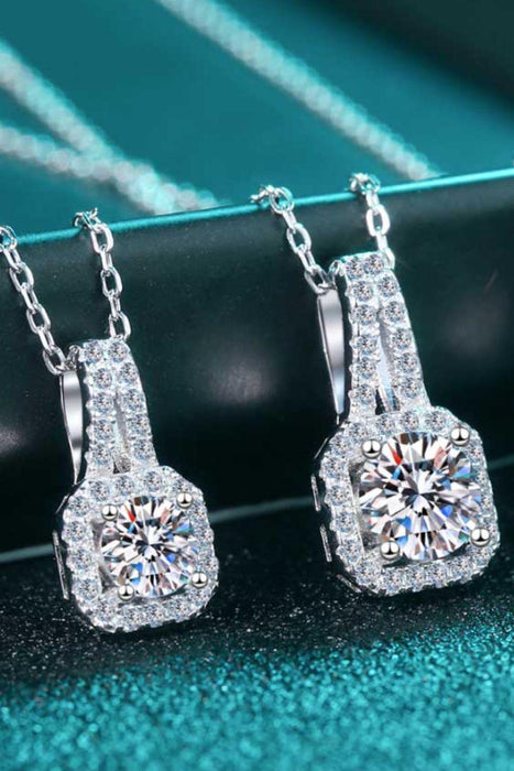 Radiant 2 Carat Moissanite Pendant Necklace with Zircon Accents - Elegant Sterling Silver Jewelry