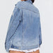 Distressed Denim Jacket with Collared Neck & Button-Up
