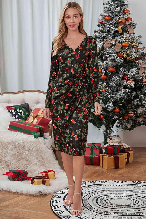 Holiday Cheer Printed Long Sleeved Festive Dress