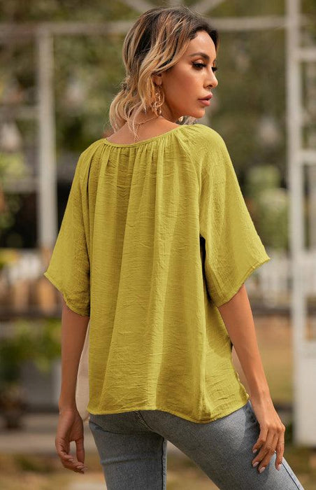 Square Neck Pleated Tunic Top with Raglan Sleeves for Women
