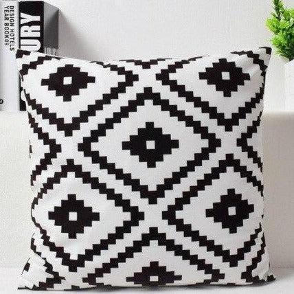 Elegant Black and White Geometric Velvet Cushion Cover - 18"