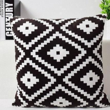 Elegant Monochrome Geometric Velvet Pillow Cover - 18"