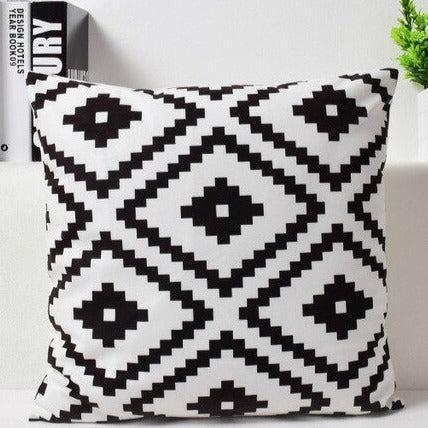 Elegant Monochrome Geometric Velvet Pillow Cover - 18"