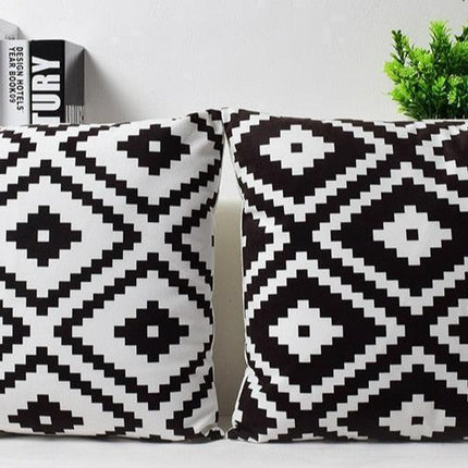 Elegant Monochrome Geometric Velvet Pillow Cover - 18"
