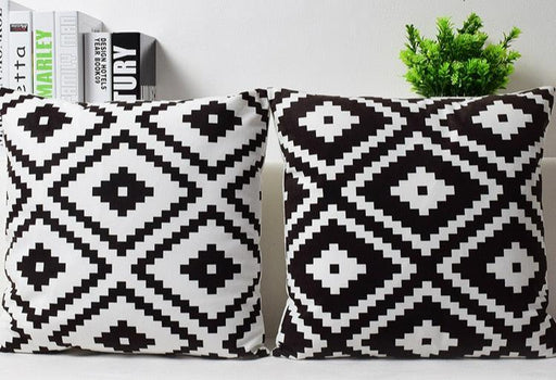 Luxurious Black and White Geometric Velvet Pillow Cover - 18"