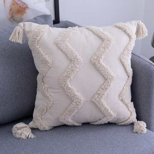 Bohemia Beige Linen/Cotton Cushion Cover with Embroidered Tassels