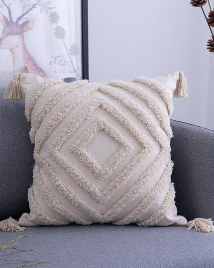 Bohemian Elegance Beige Embroidered Pillow Cover - Stylish Home Accent