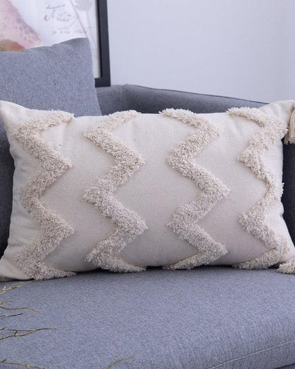 Chic Beige Linen/Cotton Cushion Cover with Elegant Tassel Embroidery - Stylish Home Decor Enhancement