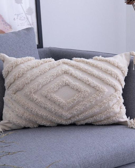 Elegant Beige Linen Cotton Pillow Cover with Zipper and Embroidery