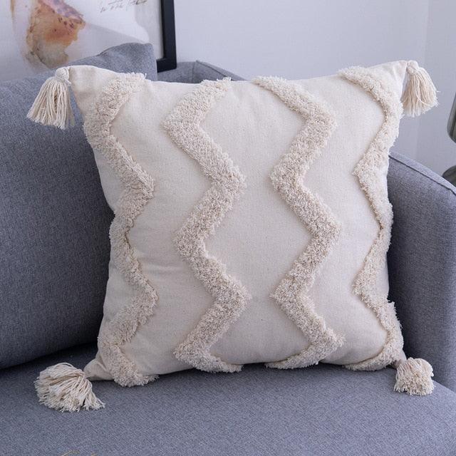 Bohemia Tassels Embroidered Throw Pillow Set - Stylish Beige Boho Design - 2 Size Options