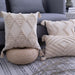 Bohemian Tasselled Linen/Cotton Embroidered Pillow - Beige Flocked Woven Design - 45x45cm/30x50cm