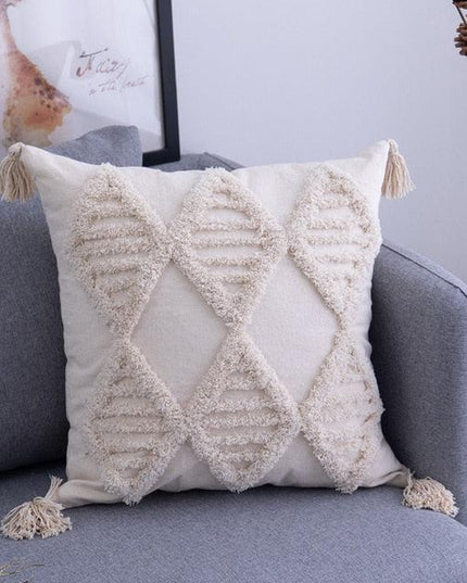 Bohemian Chic Tassel-Embroidered Cushion Cover