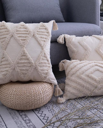 Bohemian Chic Tassel-Embroidered Cushion Cover