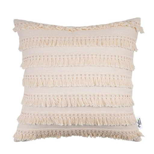Bohemian Tassel Trimmed Plush Cushion Cover with Moroccan Flair