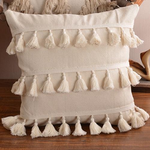 Moroccan Style Boho Cushion Cover with Plush Tassels - Circle Design