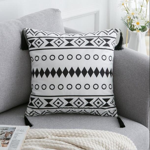 Bohemian Throw Pillow Case with Tassels and Moroccan Circle Design