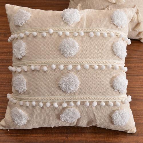 Boho Cushion Cover Plush With Tassels Circle Moroccan Style