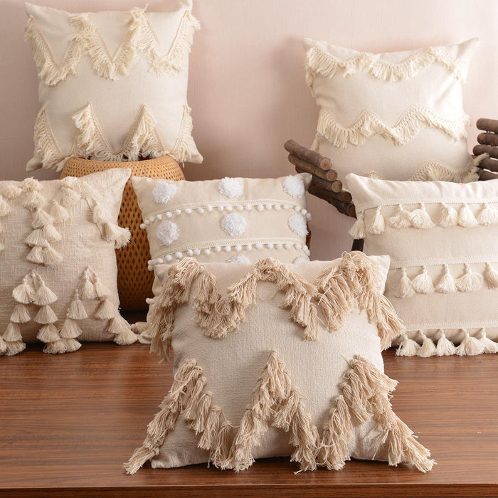 Moroccan Boho Chic Cushion Cover with Stylish Tassels - Elegant Home Decor Accent