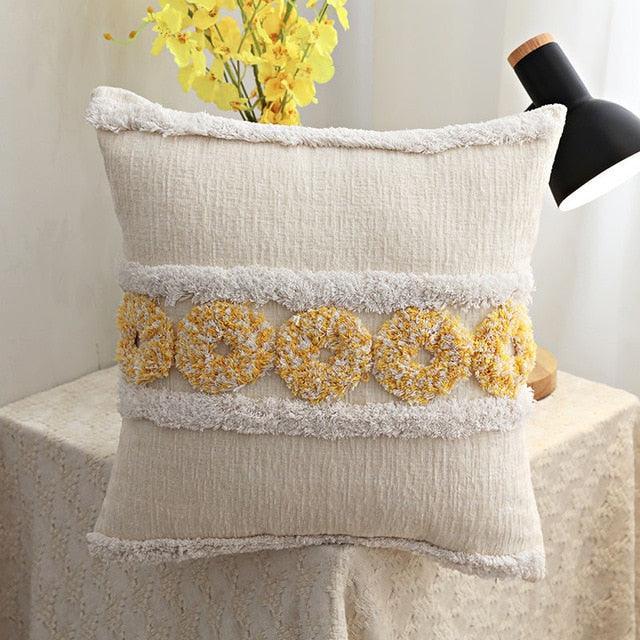 Boho Cushion Cover Plush With Tassels Circle Moroccan Style