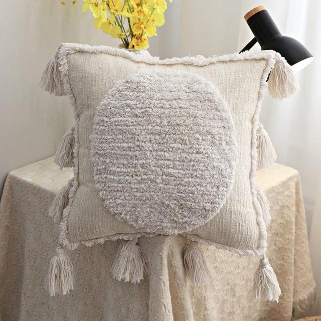 Boho Cushion Cover Plush With Tassels Circle Moroccan Style - Très Elite