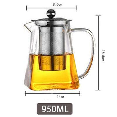 Square Borosilicate Glass Teapot with Built-In Tea Infuser - 500ml Capacity