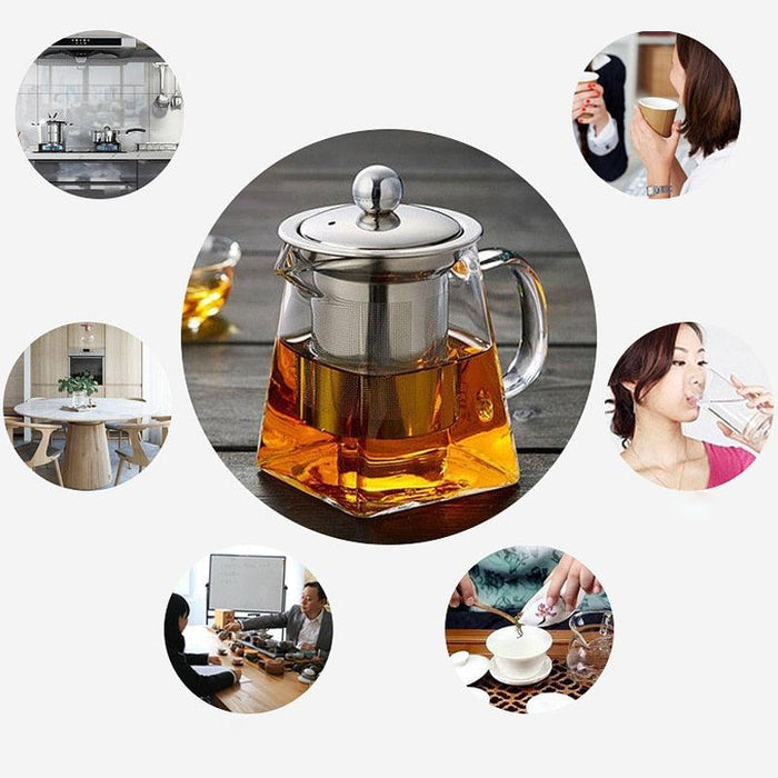 Borosilicate Glass Teapot Heat Resistant Square Glass Teapot Tea Infuser Filter Milk Oolong Flower Tea Pot
