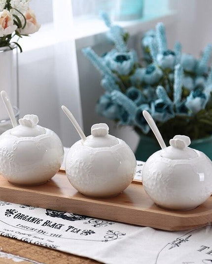 Butterfly Charm Ceramic Spice Jar Collection with Spoon and Lid - Stylish Kitchen Accessory for Fresh Flavor