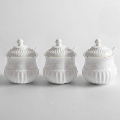 Elegant Butterfly Imprint Ceramic Spice Jar Set with Spoon and Lid