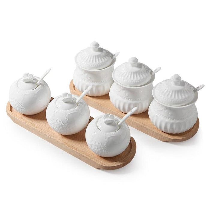 Elegant Butterfly Design Ceramic Spice Jar Set with Spoons and Lids