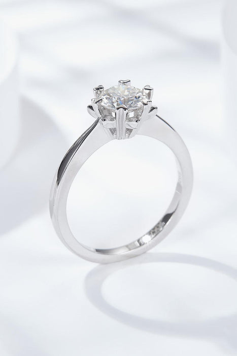 Sophisticated Moissanite Solitaire Ring in Platinum-Plated Sterling Silver