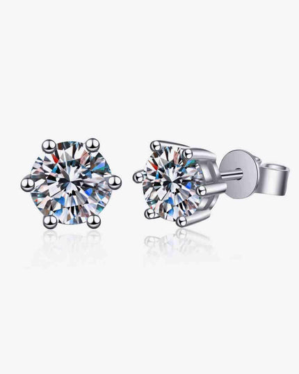Elegant Moissanite Stud Earrings Set in Rhodium-Plated Sterling Silver