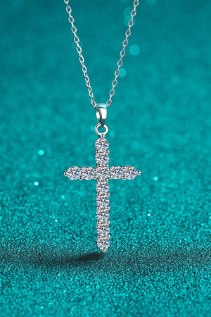 Moissanite Cross Pendant Chain Necklace-Trendsi-Silver-One Size-Très Elite