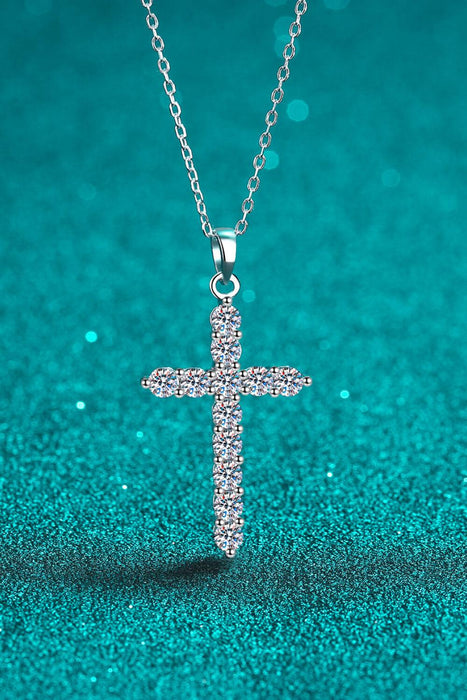Elegant Cross Pendant Necklace with Lab-Diamonds in Sterling Silver and Rhodium Plating